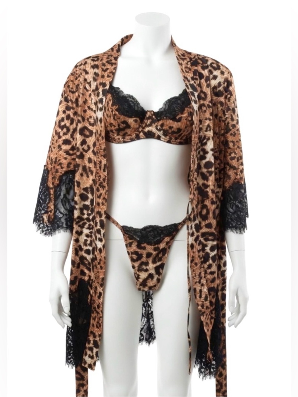 Leopard Print Silk 3 PC Lingerie Set
